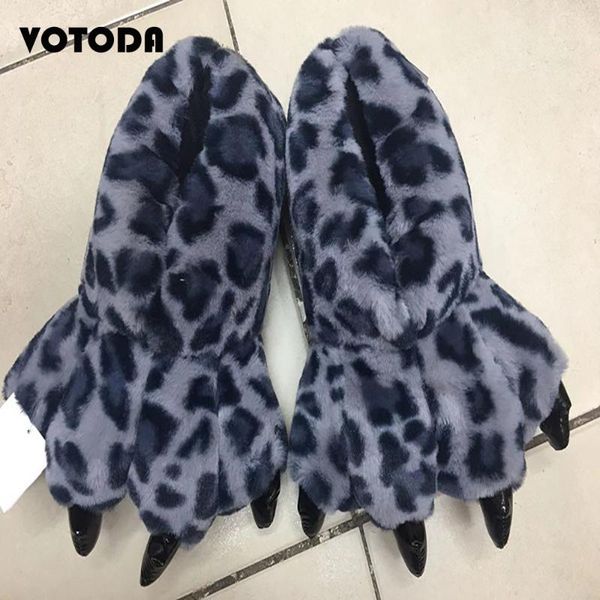 

fashion winter funny house slippers creative dinosaur bear claw animal slipper cute warm soft plush indoor bedroom slides, Black