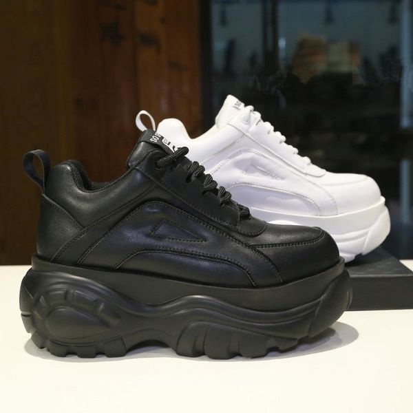 

dress shoes fashion platform white sports women's2021autumn luxury round head comfortable soft lightweight lace-up casual, Black