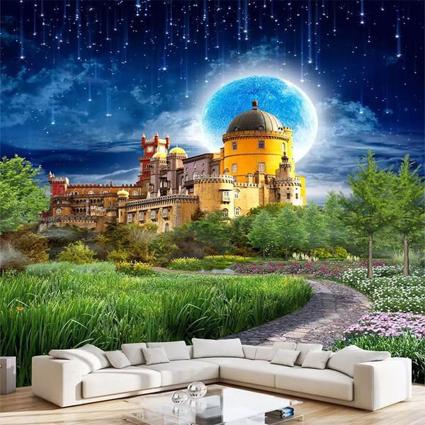 

wallpapers drop custom po wallpaper fantasy castle moonlight landscape wall paper roll modern papel de pared 3d mural