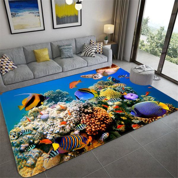 

carpets 3d sea fish carpet blue children's bedroom rug soft coffee table mat for living room anti-slip bathroom kitchen