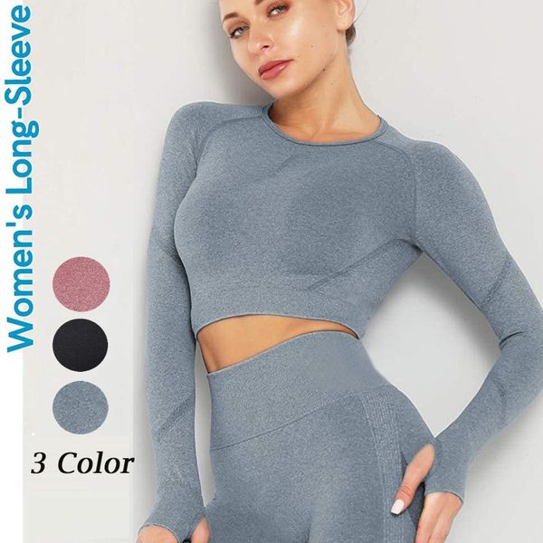 

women's t-shirt high-elastic solid female seamless fitness crop t-shirts with long sleeve yo ga quick-drying tee shirt, White