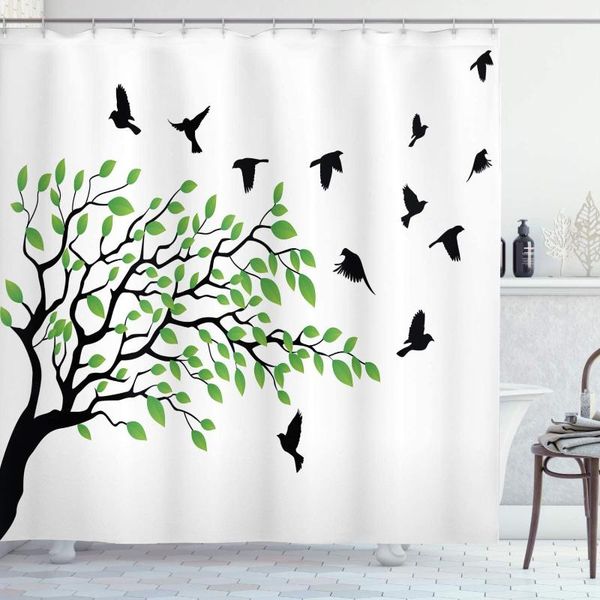 

shower curtains birds curtain spring tree with silhouette of flyind wind liberty peace living bathroom decor set hooks