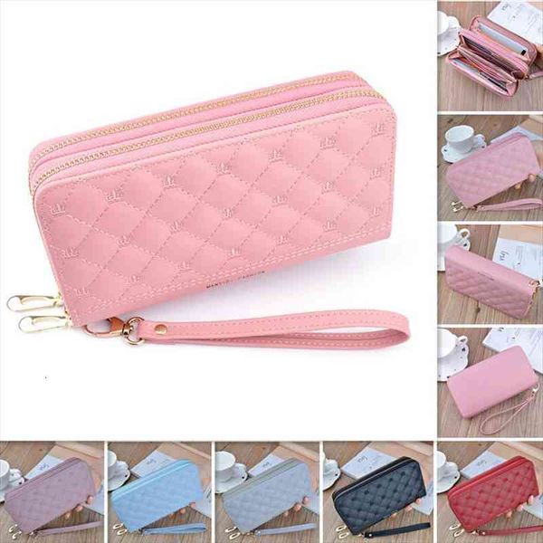 

fashion embroidery womens long wallet double zipper card pocket large capacity clutch bag double wallet clutch bag, Red;black