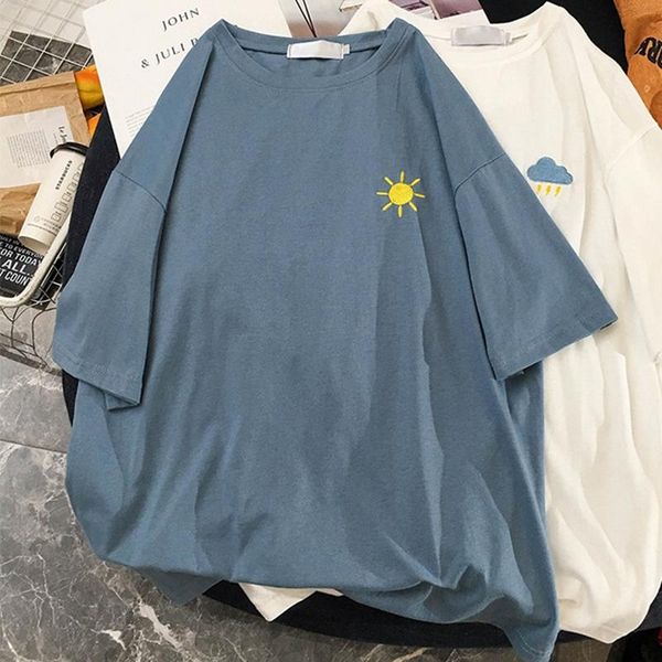 

embroidered friend short sleeve t-shirt women fashion loose casual tees women's, White