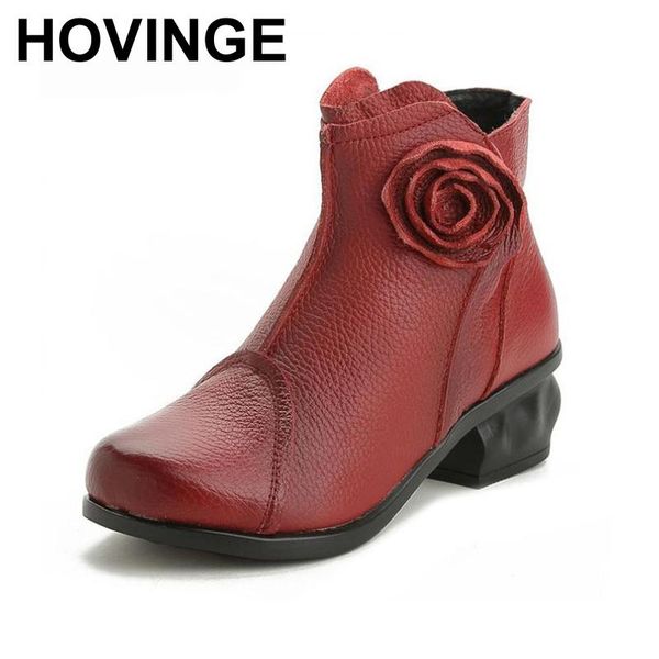 

boots hovinge autumn women's shoes genuine leather ankle women middle-aged black gray red