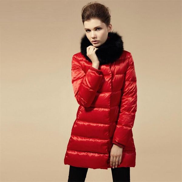

women's down & parkas fy.yiyi women winter white duck jacket fur collar slim mid-length coat female puffer parka ladies ol party outerw, Black