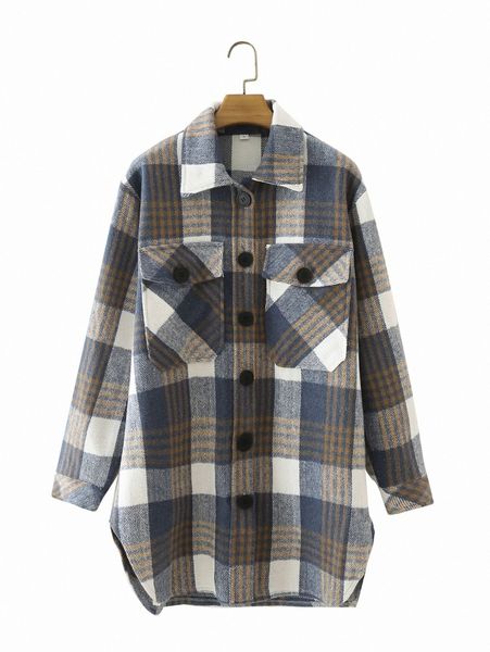

plaid drop shoulder flap pocket overcoat 69ow#, Black