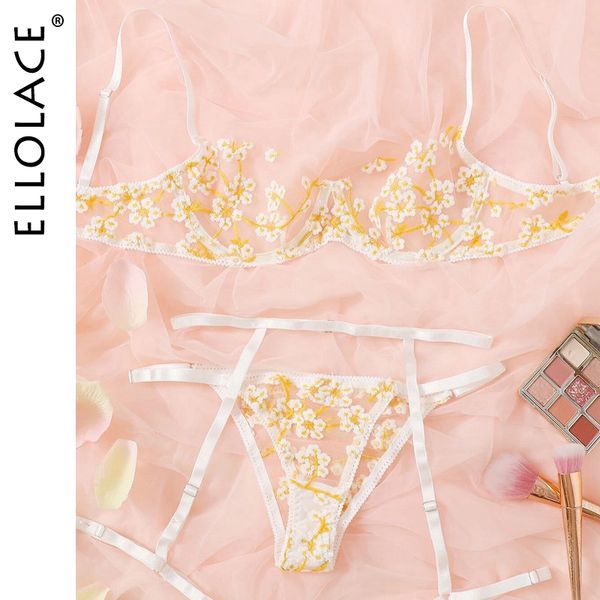 

erotic lingerie underwear set women floral embroidery exotic costumes 3 piece set underwear lace lingerie set, Black;white