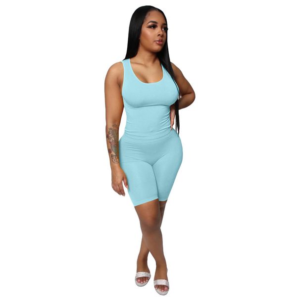 

women solid two pieces sets tracksuits tank knee length jogger shorts suit sporty fitness night club 2 pcs outfit plus size, Gray