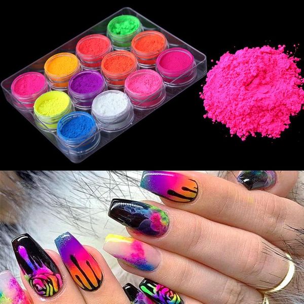 

nail glitter neon powder pigment set fluorenscence spangle make up shimmer shining chrome dust decoration, Silver;gold