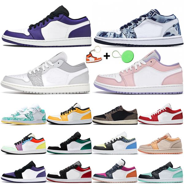 

2021 jumpman 1 1s low basketball shoes men women triple white crimson tint paint drip court purple magenta unc lows off sports sneakers trai