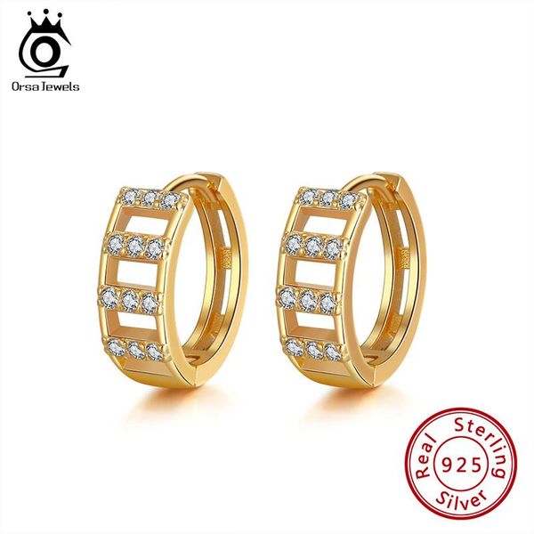 

hoop & huggie orsa jewels 925 sterling silver trendy cz earrings for women geometric 14k gold plated earring jewelry 2021 trend ape14, Golden;silver