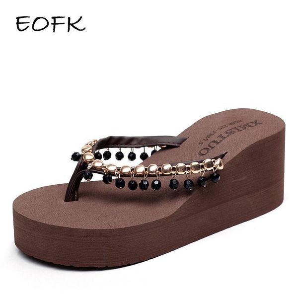 

women flip flops summer outside black slippers eva light soft shoes string bead height increasing high (5cm-8cm)