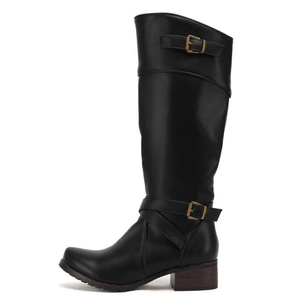 

boots gigifox brand great quality fashion winter shoes big size 45 vintage chunky heels retro knee high western, Black