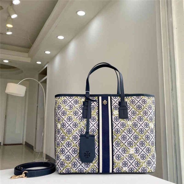 

tb new shopping coated canvas jacquard vine and daisy print intertwined tote bag