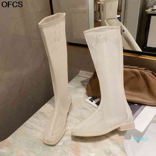 

women low heel mesh sandal boots street wooden sandals fashion hollow out long shoes, Black