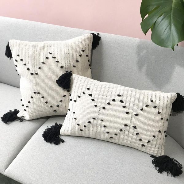 

cushion/decorative pillow diamond pattern tufting morocco tassel throw case art luxury cushion cover geometric lumbar pillows sofa home deco