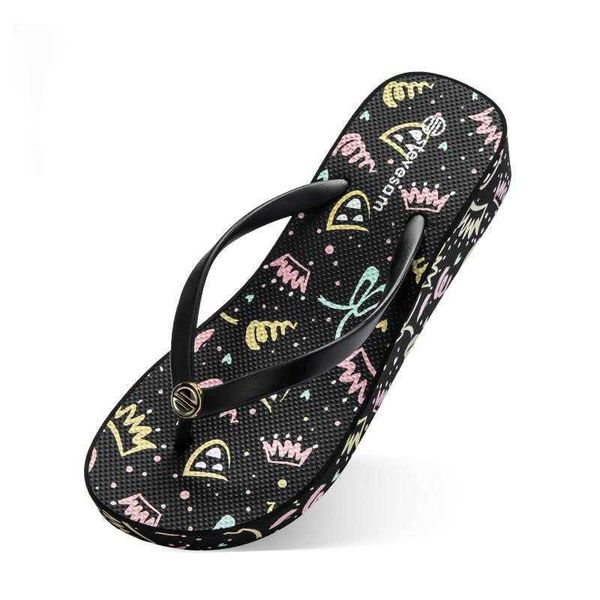 

slippers 2021 summer comfortable slope with flip flops thick bottom seaside vacation beach non-slip leisure flip-flop sandals, Black