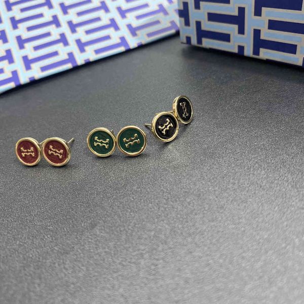 

special offer 70% off luxury jewelry s925 silver needle tb enamel colored glaze candy round multicolor double letter earrings, Golden