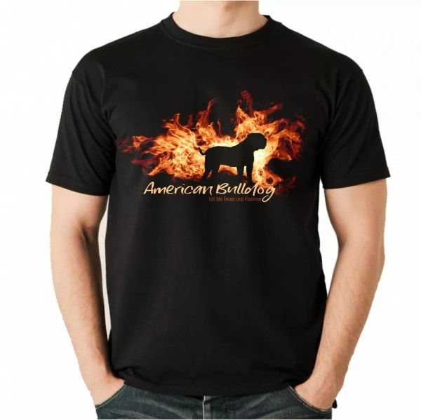 

t-shirt american bulldog fire and flame by siviwonder dog motif, White;black