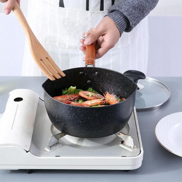 

pans cookware soup pots maifan stone with wood handle non-stick frying pan, pot