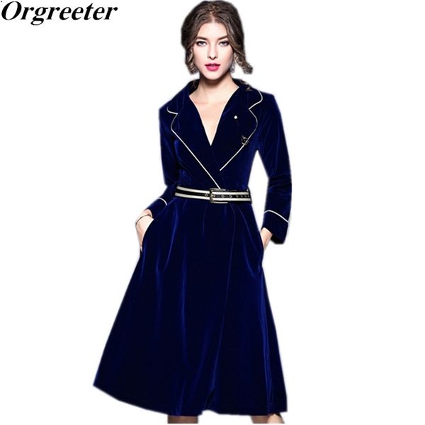 

business style blue velvet dress winter es women est long sleeve office vestido ropa mujer robe longue 210602, Black;gray