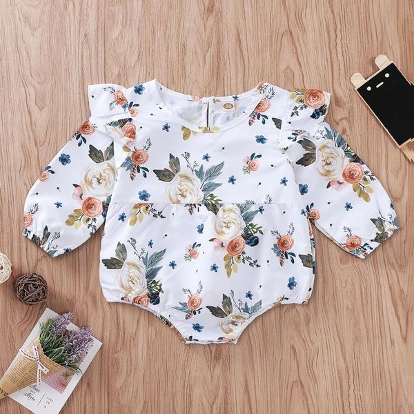 

infant baby boy girls long sleeve floral print romper bodysuit clothes rompers, Blue