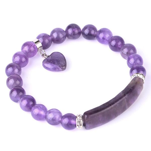 

8mm heart-shaped pendant bracelet with accessories purple crystal beaded for women jewelry gifts diy charms bangle, Black
