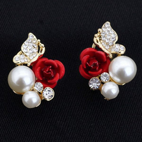

fashion butterfly stereo rose pearl diamond earrings earrings, Golden