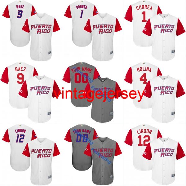 

2017 puerto rico world baseball classic wbc jersey 1 carlos correa 4 yadier molina 9 javier baez 15 carlos beltr 12 flindor baseball jerseys, Black