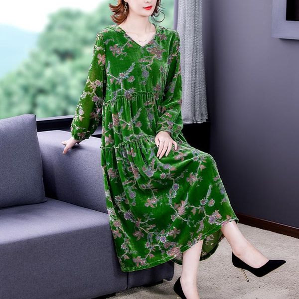 

casual dresses autumn floral velvet 5xl plus size midi dress winter korean vintage hooded maxi 2021 elegant office party vestidos, Black;gray