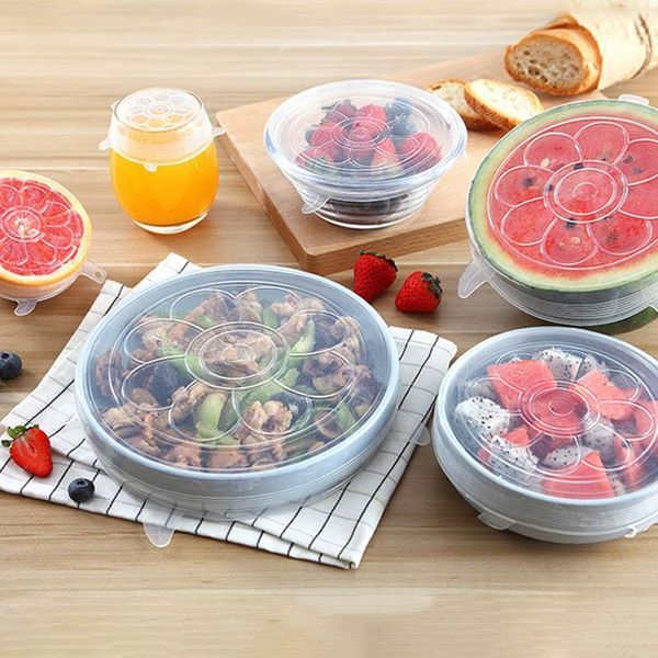 

kitchen storage & organization wraps sealed bowl cover silicone lids pure color reusable with elasticity heat resisting 6pcs/set round