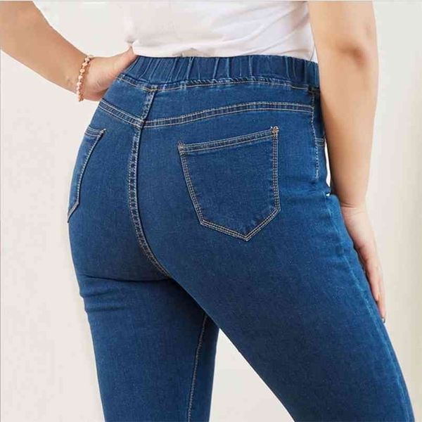 Plus Size Skinny Jeans para Mulheres Boa Cintura Elástica Material Stretchy Material Tummy Control Mom 5XL 6XL Curvy 210809