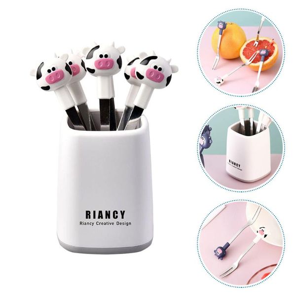 

forks 1 set stainless steel fruit cartoon with a storage holder