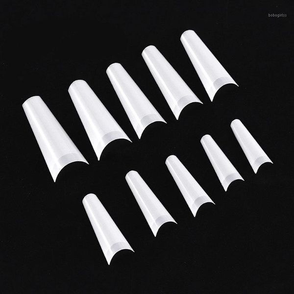 

500pcs/bag 10 sizes nail tips french coffin fake nails half cover clear/natural flat shape false1, Red;gold