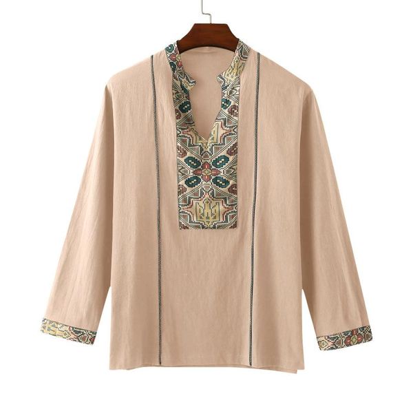 

men's t-shirts fashion men vintage t shirt v neck print african ethnic dashiki long sleeve brand linen shirts clothes 2021, White;black
