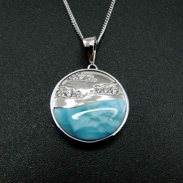 

arrival 925 sterling silver dominica natural larimar & cz ocean pendant neckalce for women gift
