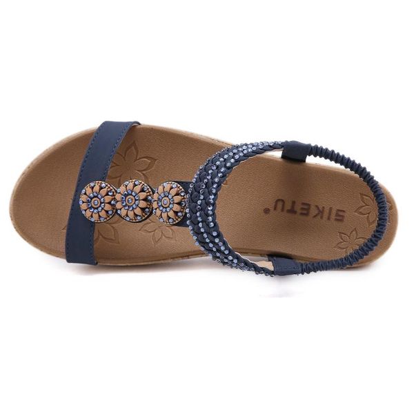 

sandals fashion women's sandals, lightweight bohemian shoes, comfortable wedge heel beaded rhinestone wooden buckle, Black
