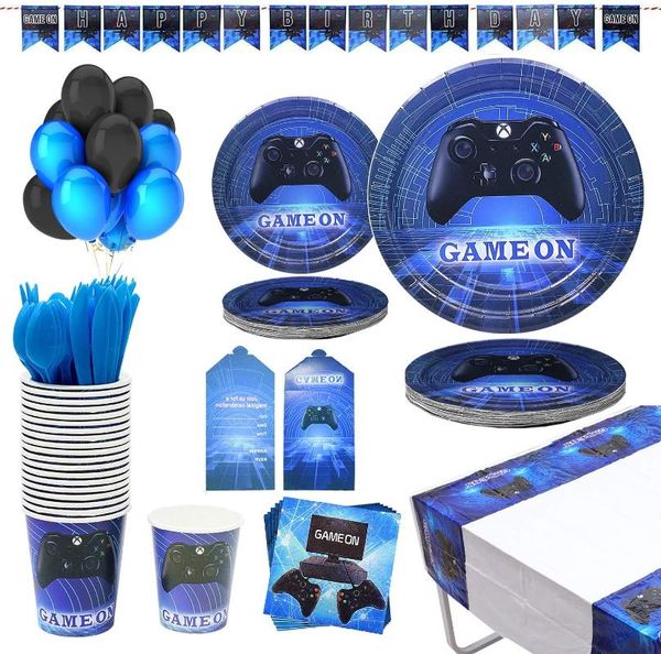 Denuncronsable Dinnerware Video Game Party Supplies Favors de aniversário Gamer Tableware Placas de papel Copo Guardanapo Decoração de talheres de menino