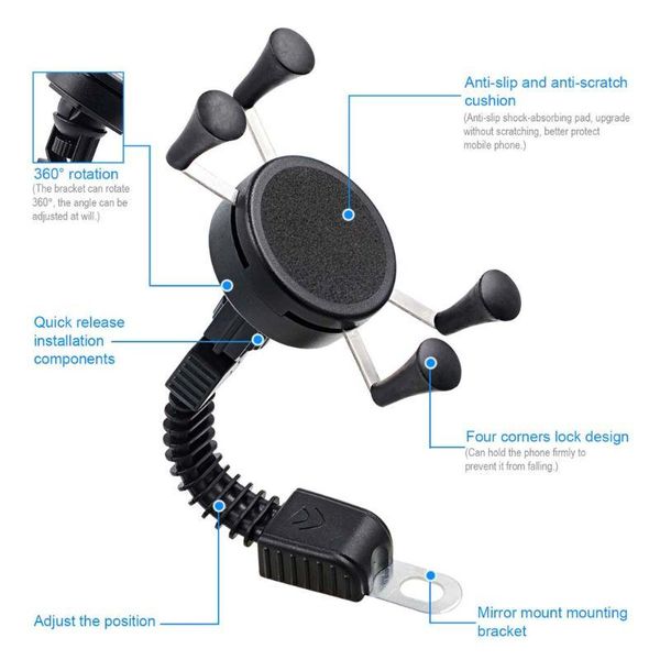

cell phone mounts & holders motorcycle e-bike motorbike rearview mirror mount bracket holder for cellphone