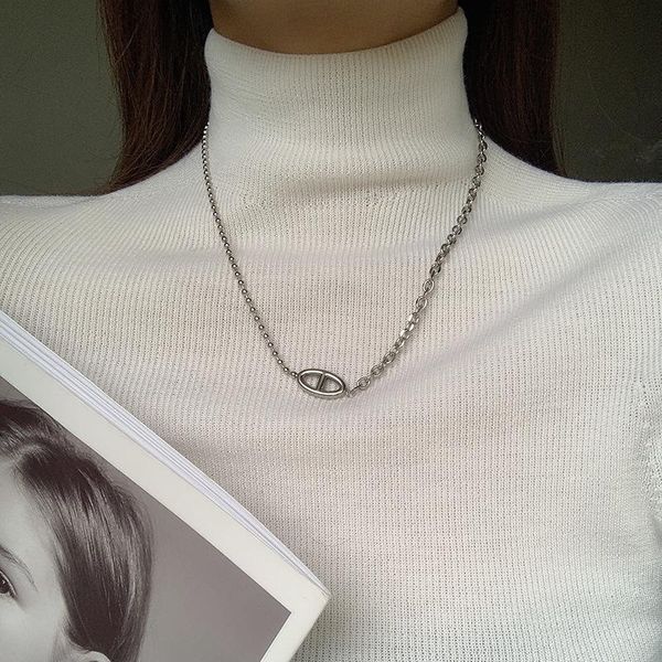

pendant necklaces simple clavicle chain ins tide cold wind necklace small design sense pig nose for women gift jewelry, Silver