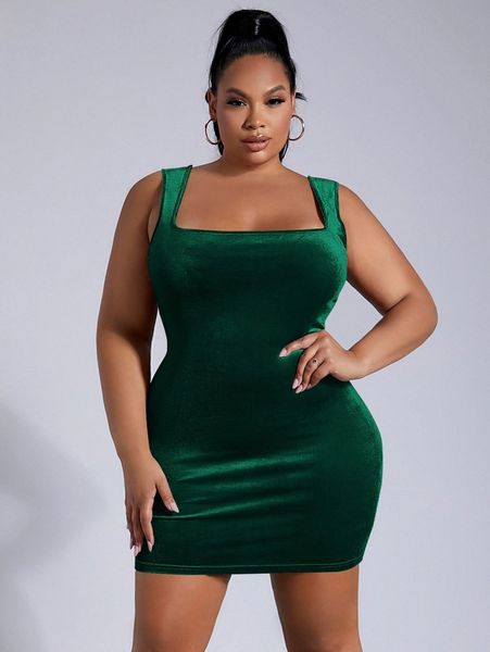 

sxy plus square neck velvet bodycon dress f7lw#, Black