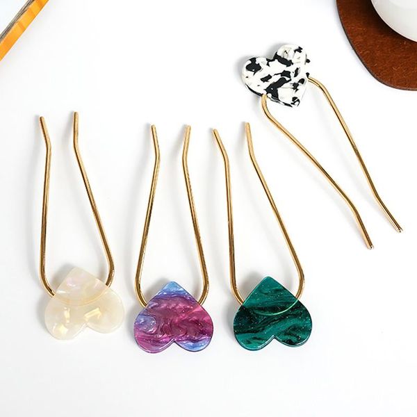 Pinzas para el cabello para mujer, pasadores con forma de estrella, corazón, palos en U, Metal geométrico, 2 puntas, horquillas para moño, accesorios para la cabeza