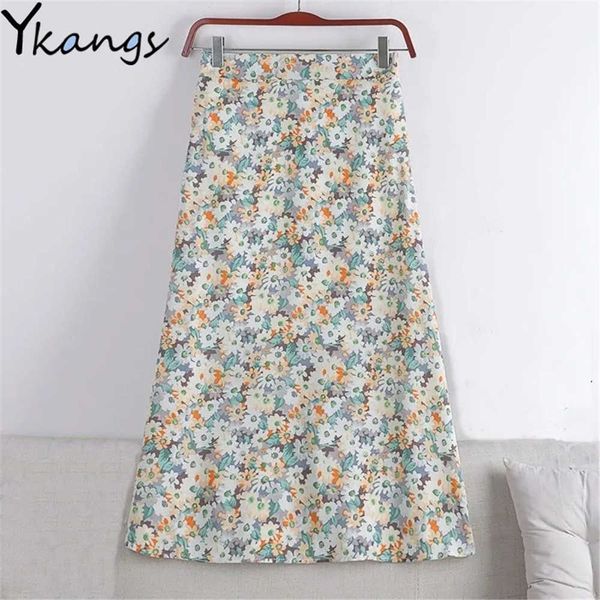 

summer vintage chiffon floral print ruffle a-line skirt long harajuku women korean streetwear elastic high waist midi skirt 210619, Black
