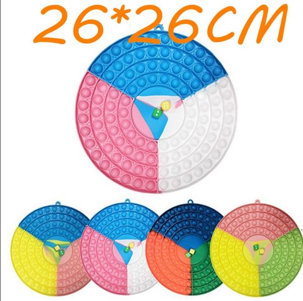 

26*26cm big round fidget chessboard with 2 dices rainbow silicone soft stress reliever dimple sensory toys party favor
