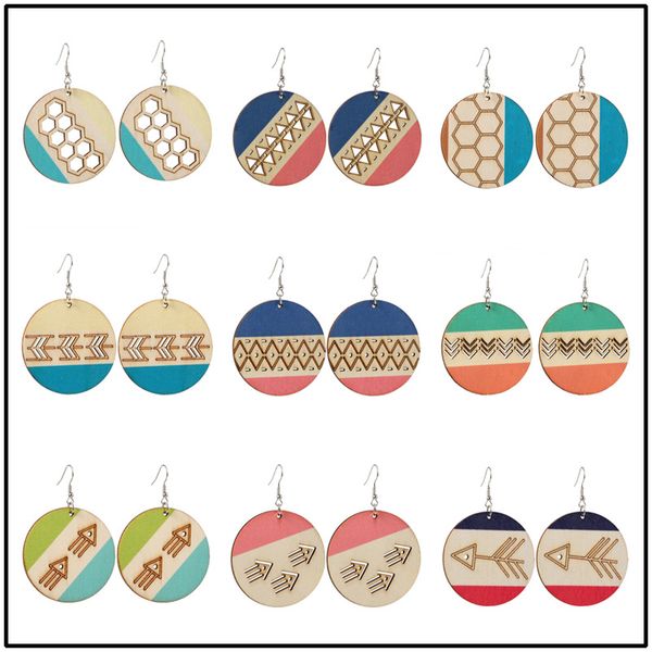 

new geometric wooden earrings charm for women color matching punk jewelry dangle earring wholesale, Golden