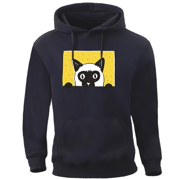 

men's hoodies & sweatshirts funny cat lookout man's sweatshirt autumn winter crewneck harajuku streetwear tracksuit brand pullover, Black