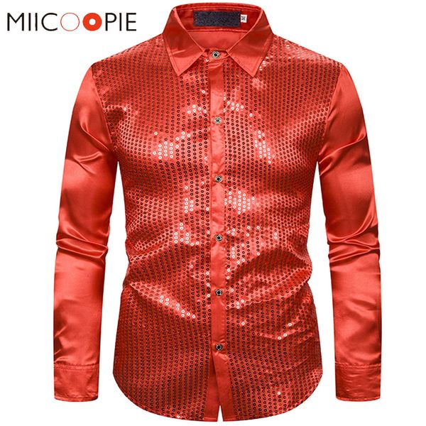 

mens sequin shirts new bright nightclub wear stage show prom dance social male slim fit long sleeve dress tuxedo shirt, White;black