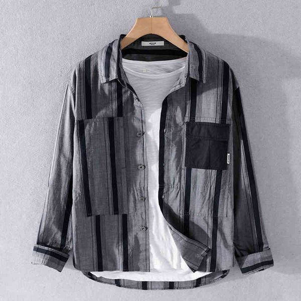

men's t-shirts designer irregular striped patchwork pure cotton long sleeve casual fashion shirts for men trendy retro shirt mens 54cd, White;black