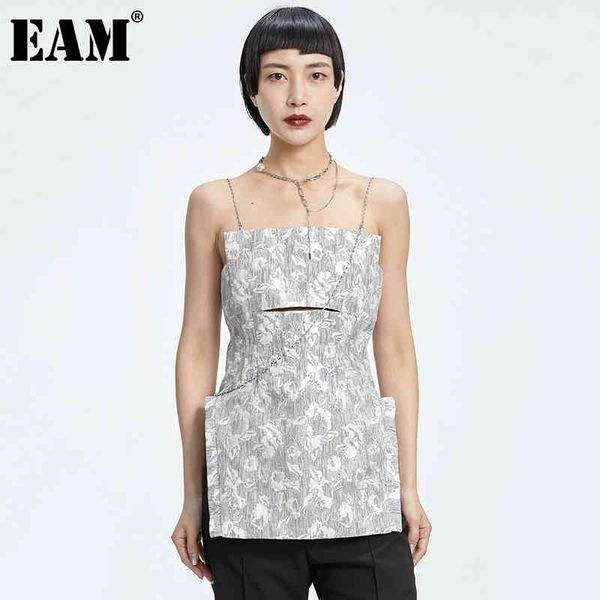 

[eam] women gray jacquard chain spliced irregu lar tank sleeveless personality fashion spring autumn 1dd8358 21512, White